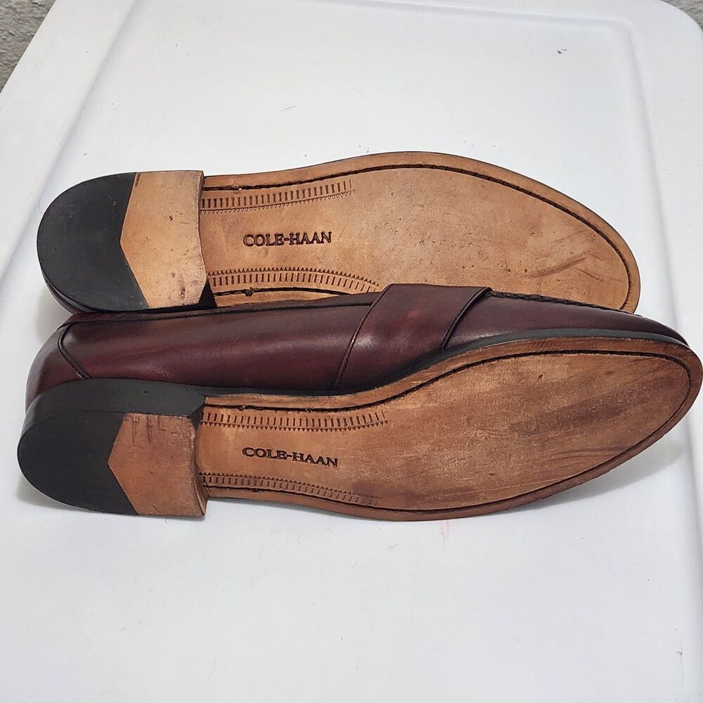 Cole Haan Made In U.S.A. Maroon Leather Shoes Penny Loafers Slip On Mens 11.5D - Picture 16 of 16
